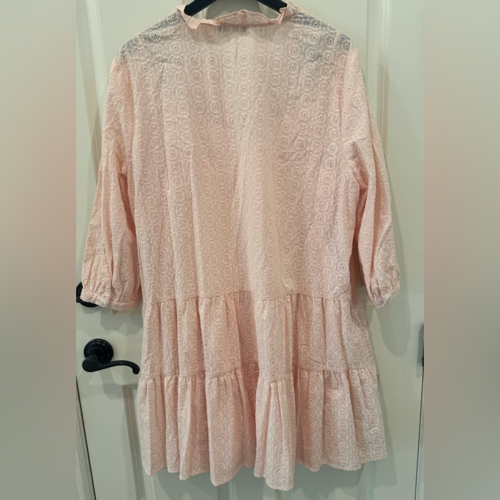Tommy Hilfiger 3/4 sleeve button shift dress pink Eyelit mini dress size 14 $134 - Picture 6 of 11